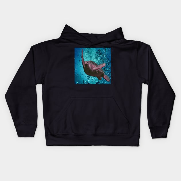 Sea Turtle Swimming in ocean with bubbles save the sea turtles, Art Graphic Design available on many products Kids Hoodie by tamdevo1